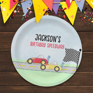 Assiettes En Carton Anniversaire de enfant Cute Boy Cartoon Race Cars 
