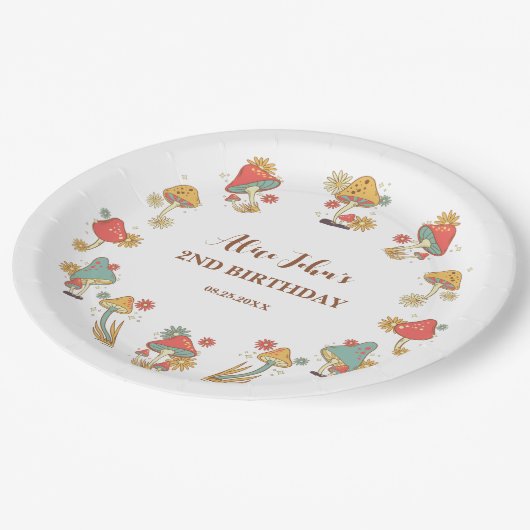 Assiettes En Carton Anniversaire de enfant de champignon super psychéd (Angle)