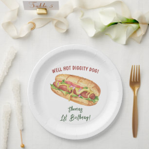 Assiettes En Carton Anniversaire de enfant Hot Dog Watercolor