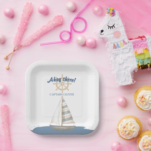 Assiettes En Carton Anniversaire de enfant nautique | Bateau bleu et b (Fête)