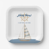 Assiettes En Carton Anniversaire de enfant nautique | Bateau bleu et b (Recto)