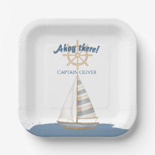 Assiettes En Carton Anniversaire de enfant nautique Bateau bleu et b