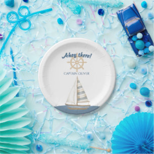 Assiettes En Carton Anniversaire de enfant nautique Bateau bleu et b