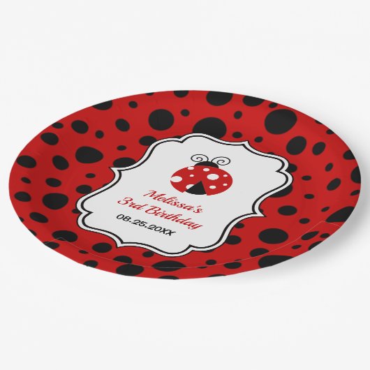 Assiettes En Carton Anniversaire de enfant Pois Red Black Ladybug Fram (Angle)