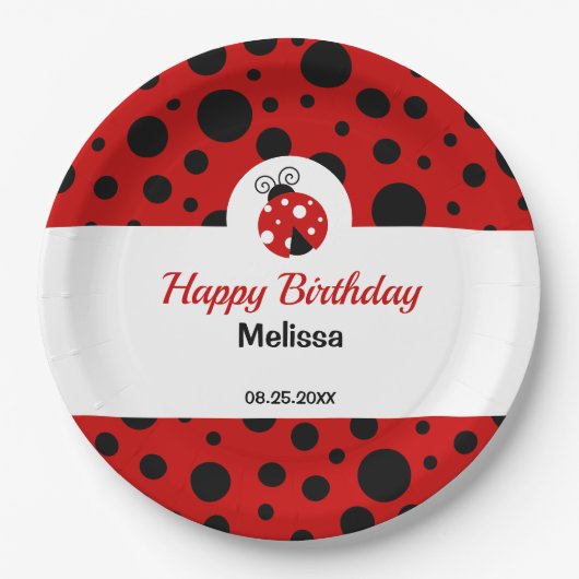 Assiettes En Carton Anniversaire de enfant Pois rouge Ladybug (Devant)