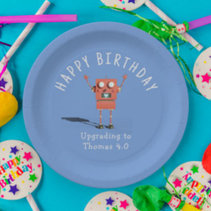 Assiettes En Carton Anniversaire de enfant robot Red 3D