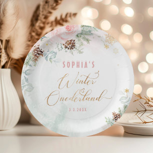 Assiettes En Carton Anniversaire de fille de l'hiver rose vif
