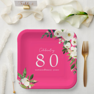 Assiettes En Carton Anniversaire de fleurs blanches chaudes
