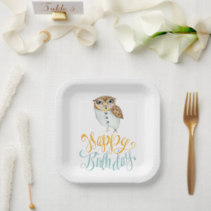 Assiettes En Carton Anniversaire de la Chouette