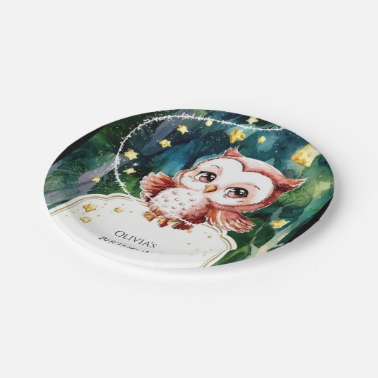 Assiettes En Carton Anniversaire de la Chouette forestière simple (Angle)