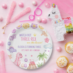 Assiettes En Carton Anniversaire de la fille Dinosaur