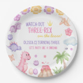 Assiettes En Carton Anniversaire de la fille Dinosaur (Devant)