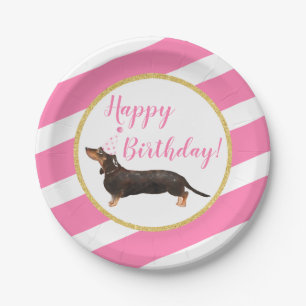 Assiettes En Carton Anniversaire de la fille rose noire Tan Dachshund