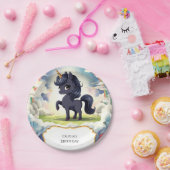 Assiettes En Carton Anniversaire de la licorne noire enchantée (Fête)