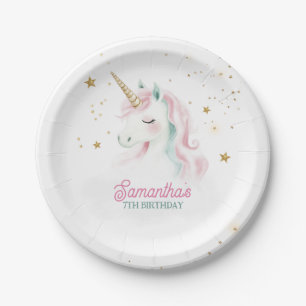 Assiettes En Carton Anniversaire de la licorne, Pastel Unicorn, Arc en