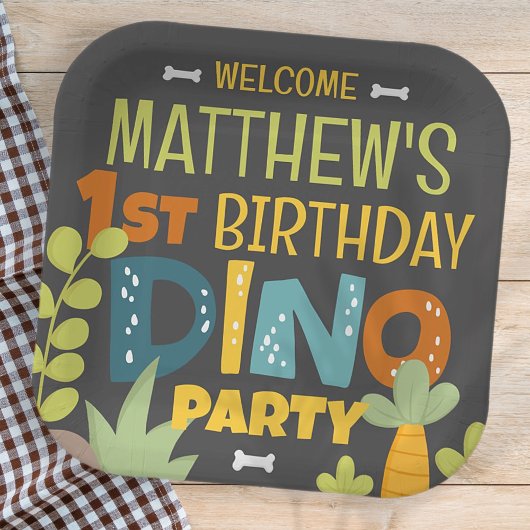 Assiettes En Carton Anniversaire de la mignonne Dino Dinosaur