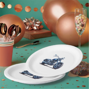 Assiettes En Carton Anniversaire de la Moto Bleue
