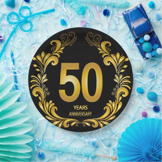 Assiettes En Carton Anniversaire de la Parties scintillant d'or de 50 (Fête)