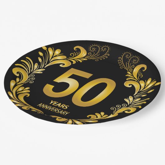 Assiettes En Carton Anniversaire de la Parties scintillant d'or de 50 (Angle)