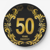 Assiettes En Carton Anniversaire de la Parties scintillant d'or de 50 (Devant)