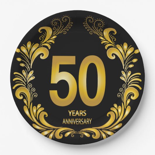 Assiettes En Carton Anniversaire de la Parties scintillant d'or de 50 (Devant)