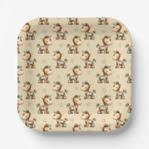 Assiettes En Carton Anniversaire de la Poney Patchwork Giddy-Up