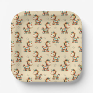 Assiettes En Carton Anniversaire de la Poney Patchwork Giddy-Up