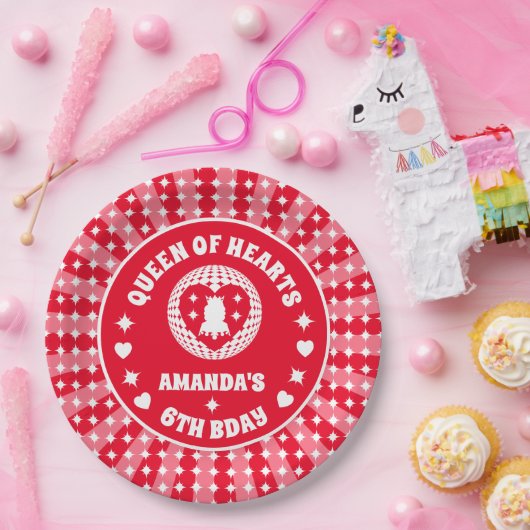Assiettes En Carton Anniversaire De La Reine Des Coeurs Rouge Rétro (Fête)