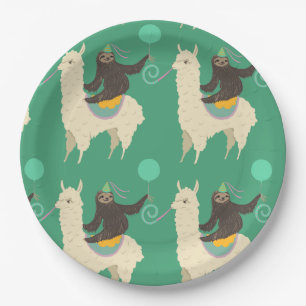 Assiettes En Carton Anniversaire de lama d'équitation de paresse