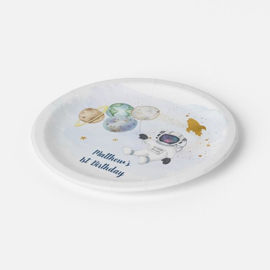 Assiettes En Carton Anniversaire de l'Astronaut Blue Gold (Angle)