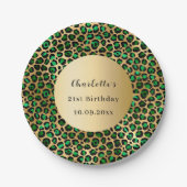 Assiettes En Carton Anniversaire de léopard vert émeraude (Devant)