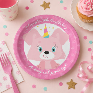 Assiettes En Carton Anniversaire de Licorne Chiot
