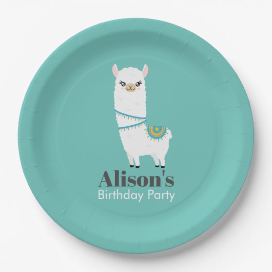 Assiettes En Carton Anniversaire de Llama personnalisable (Devant)