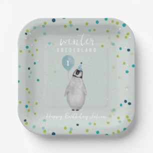 Assiettes En Carton Anniversaire de l'Onederland Blue Balloon Penguin