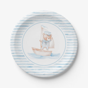 Assiettes En Carton Anniversaire de l'ours marin rayure bleue