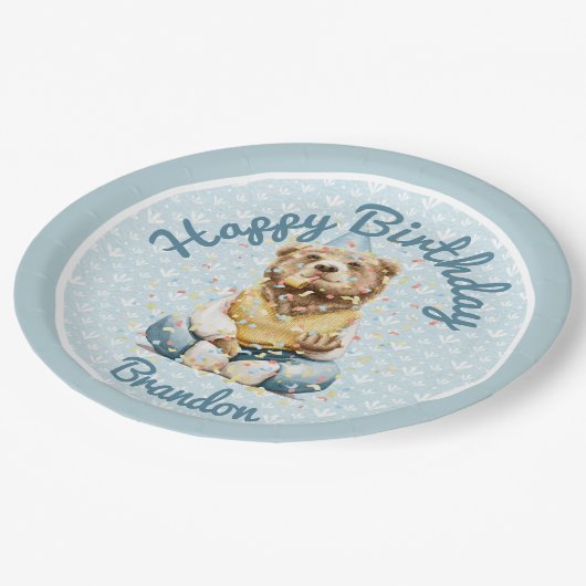 Assiettes En Carton Anniversaire de l'ours mignon (Angle)