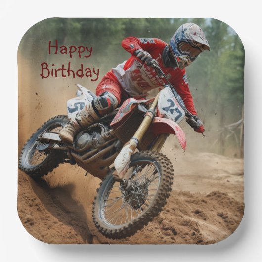 Assiettes En Carton Anniversaire de Motocross (Recto)