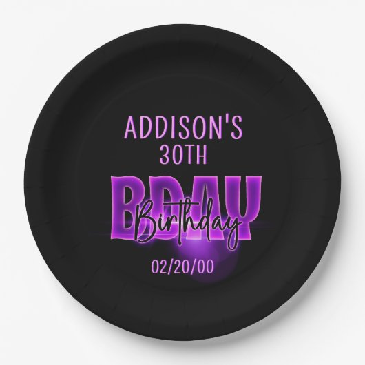 Assiettes En Carton Anniversaire de Pink Neon (Devant)