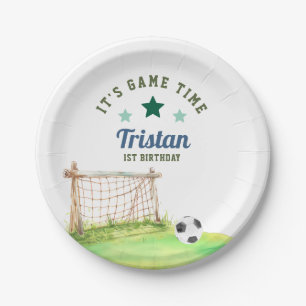 Assiettes En Carton Anniversaire de premier de footballeur débutant «C