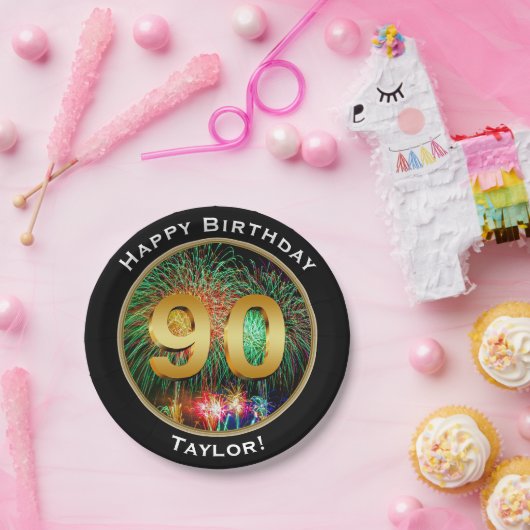 Assiettes En Carton Anniversaire de quatre-vingt-dixième de feux (Fête)