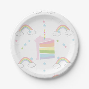 Assiettes En Carton Anniversaire de Rainbow Cake