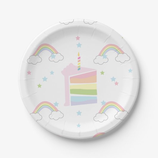 Assiettes En Carton Anniversaire de Rainbow Cake (Devant)