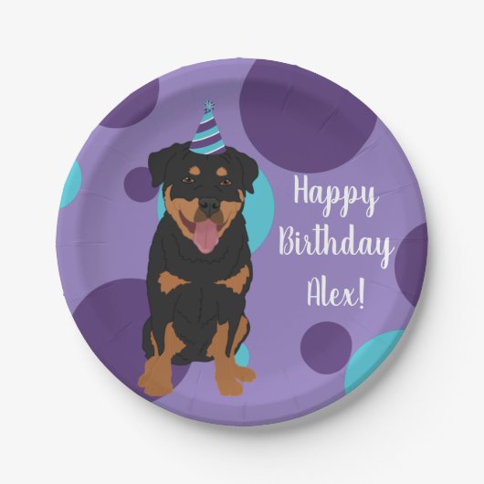 Assiettes En Carton Anniversaire de Rottweiler personnalisable (Devant)