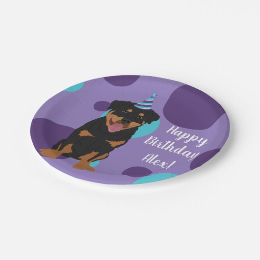 Assiettes En Carton Anniversaire de Rottweiler personnalisable (Angle)