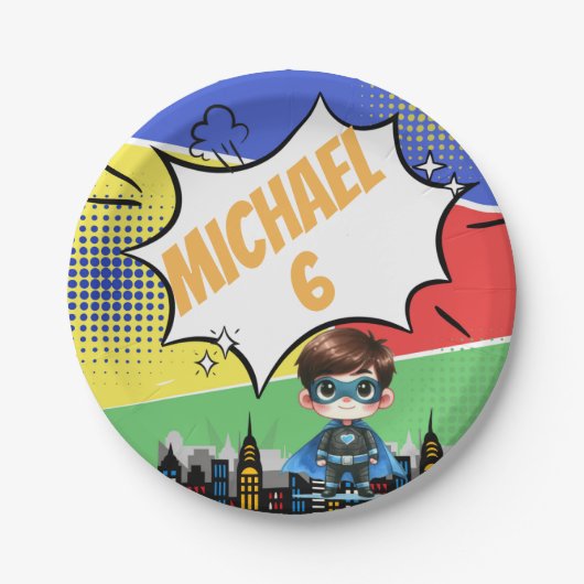 Assiettes En Carton Anniversaire de Superhero (Devant)