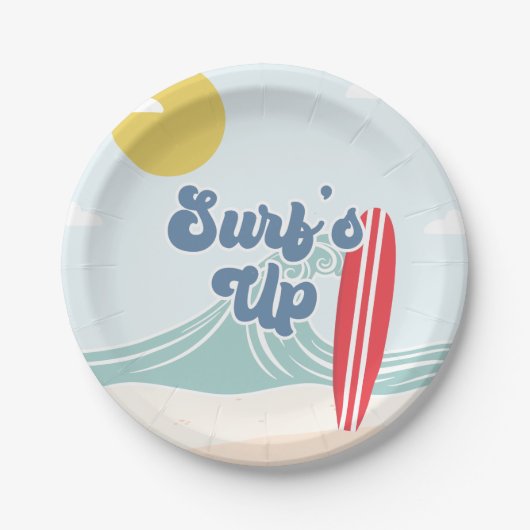 Assiettes En Carton Anniversaire de Surfs Up Beach (Devant)