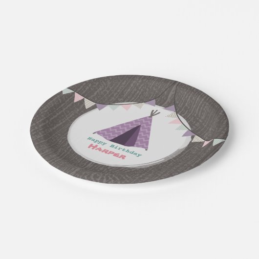Assiettes En Carton Anniversaire de Tipi pourpre (Angle)