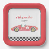 Assiettes En Carton anniversaire de voiture rouge (Recto)