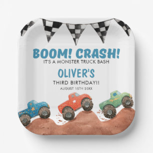 Assiettes En Carton Anniversaire de voitures colorées de Monster Truck