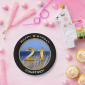 Assiettes En Carton Anniversaire de vue d'océan joyeux 21ème avec le (Fête)